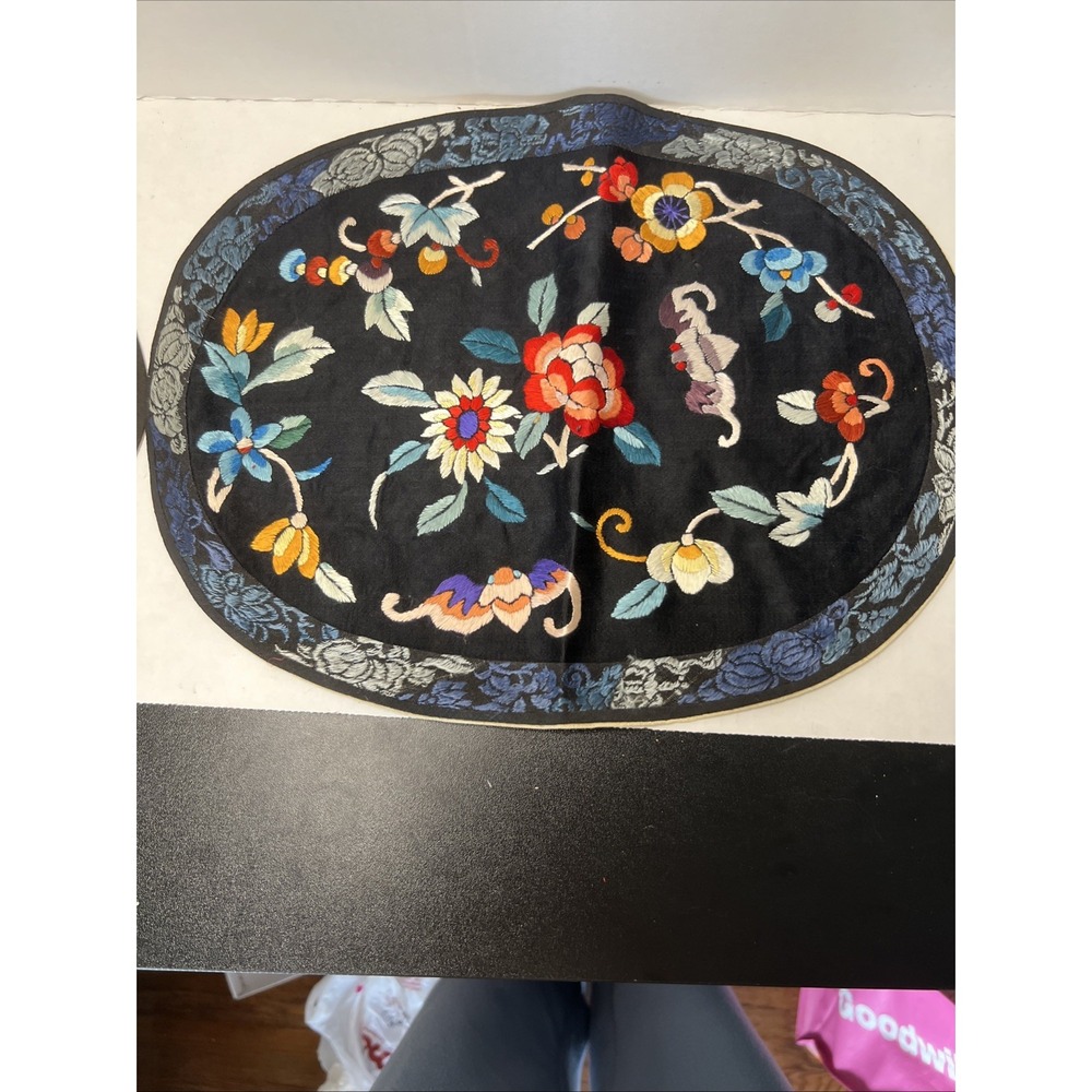 Fine Old CHINESE EMBROIDERED SILK ROUNDEL-14 Inches Diameter